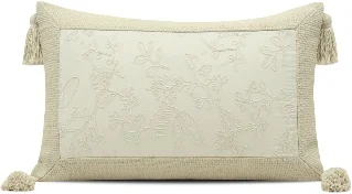 Ivory Floral Tassel Lumbar Cushion, SKU YM-BGJH2604237